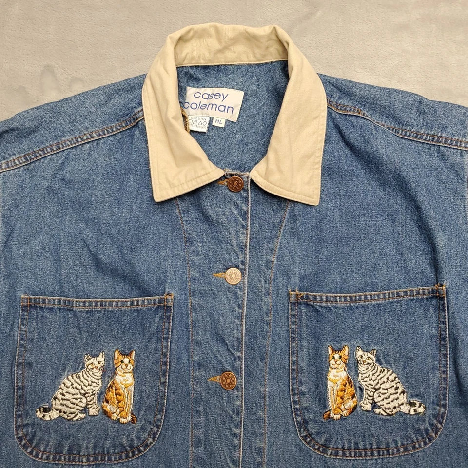 Chaqueta de Colección Tareas Mujeres ML Azul Denim Gato Amante Granero Rancho Retro Años 90 Y2K Casa de Campo Foto 3 de 4