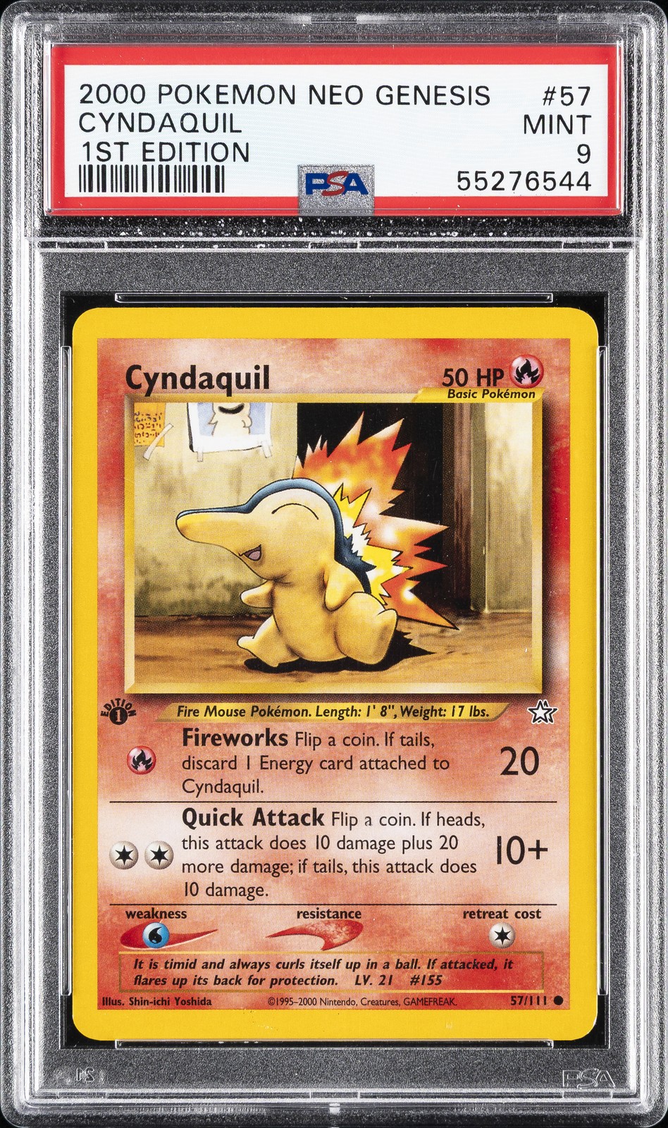 2000 POKEMON NEO GENESIS 1ST EDITION #57 CYNDAQUIL PSA 9