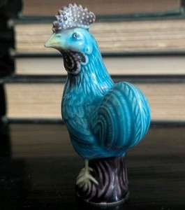 Vintage Chinese Porcelain Turquoise Blue Glaze Rooster Figurine Animal Art Statu