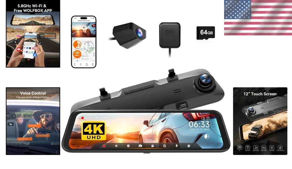 4K Rear View Mirror Cam with Intelligent Voice Control - Image 2 of 4