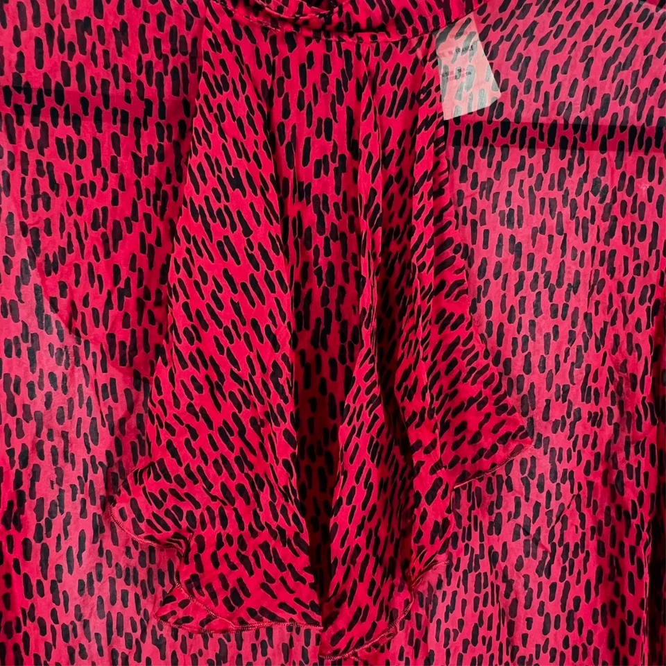 Vintage Guy Laroche Red Silk Blouse Women's 42, US 12 France Sheer Bell Sleeve - Image 4 of 4