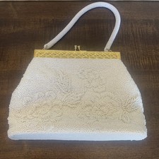 Vintage Ivory Beaded Handbag Purse Made In Hong Kong Read Description