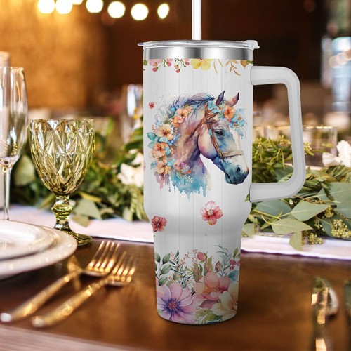 Regalo cavallo: tazza da viaggio in acciaio inox isolata 40 oz con manico - Foto 2 di 6