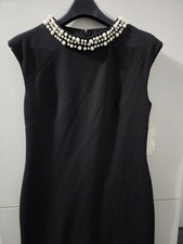 Eliza J Dress Womens 14 Black Pearl High Neck Embellished Sleeveless Texture New