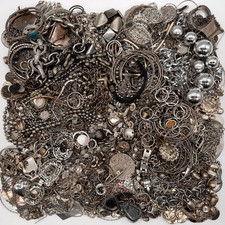 8.0 lbs Bulk Jewelry Lot - Silver Tone - Mixed Necklaces Bracelets Charms +More