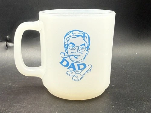 Vintage Glasbake Dad Milk Glass 10oz Coffee Cup Mug