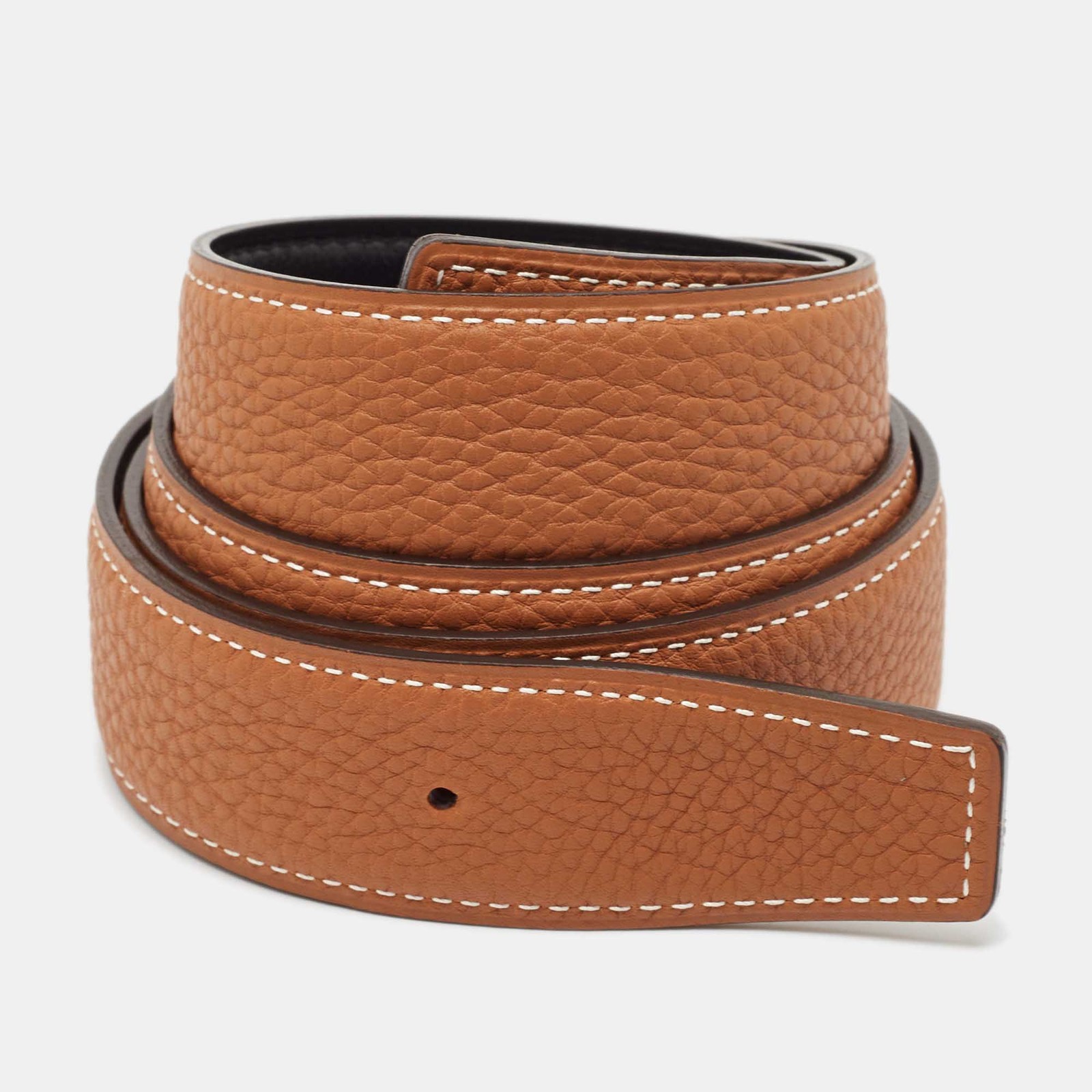 Hermes Reversible Gold Noir Togo Box Leather Belt Strap 90cm
