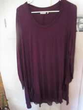 LOGO Lori Goldstein Knit Top with Chiffon Back Inset & Pockets Purple 1X Plus