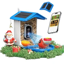  Smart Bird Feeder with Camera 2.5K QHD, AI Identify 16000+ Birds, Auto Blue