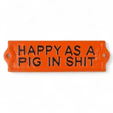 Cast Iron Wall Sign Happy As A Pig  In Shlt Rustic Farmhouse Bar Man Cave Decor