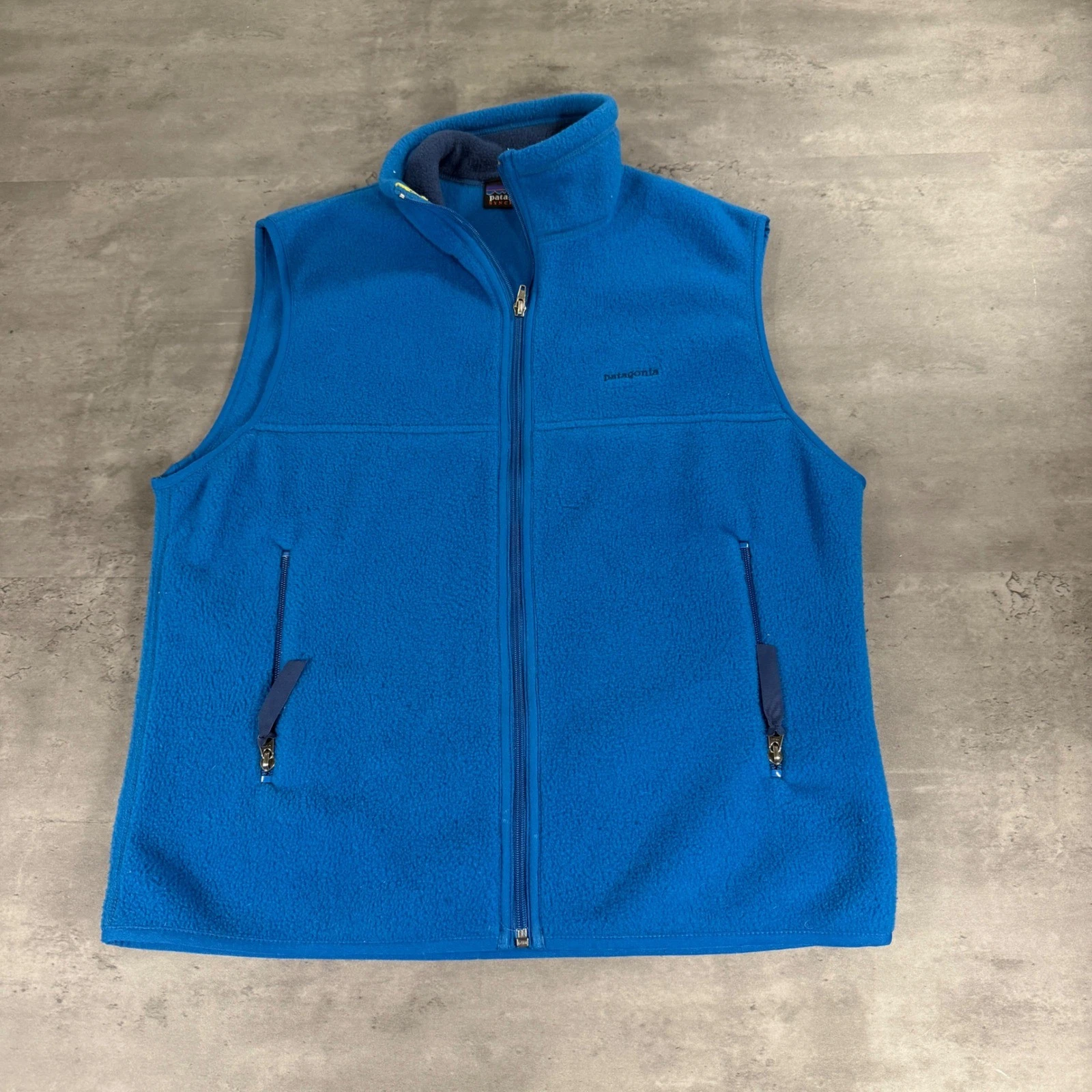 Vintage Patagonia Synchilla Fleece Vest Adult Medium Blue Full Zip Mock Neck