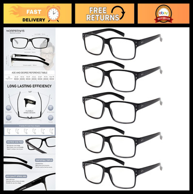 5 Pairs Quality Reading Glasses with Spring Hinge - Unisex Readers (2.75, Black)