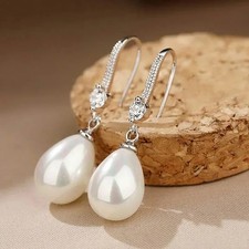 925 Fashion Silver Pearl Drop Water Stud Earrings Jewellery Women Girls Gift