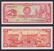 Peru Banknote 10 Soles Of Gold 1968 P.-93a SPL+/XF+