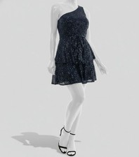 Trixxi Women's Juniors' Blue Sequin One-Shoulder Tiered Mini Dress Size XL