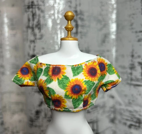 Vintage *Barbie* Clothes: Sunflower Crop Top, Square Neckline 90's
