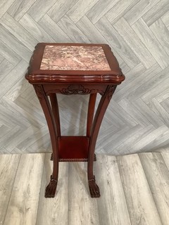 Retro Mahogany Marbled Plant Stand 20th Century Chinoiserie Z3731