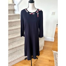 Talbots Navy Ponte Fit & Flare 3/4 Sleeve Knee Length Parisian Scarf Tie Dress