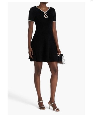 NWT  Sandro Black Crystal-Embellished Cutout Velvet $445 Mini Dress Size 40