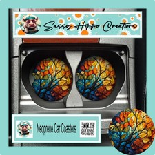 Car Coasters Autumn Leaves Stained Glass Fall...