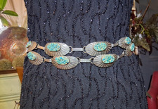 Southwestern 925 Sterling Turquoise Concho Belt-VINTAGE-Great Condition  40 in