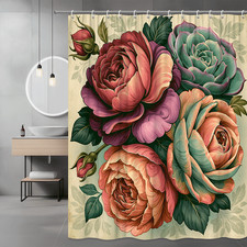 Floral Rose Bouquet Shower Curtain, Pink Green Botanical Print