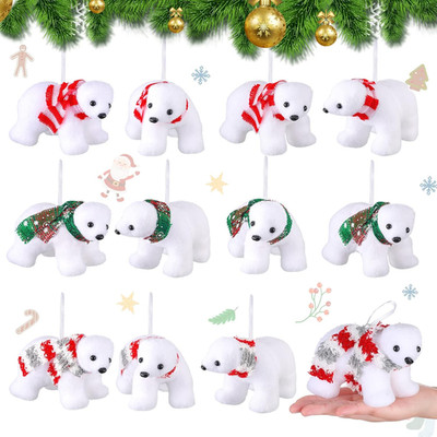 Yinder 12 Pcs Christmas Polar Bear Ornament White Christmas Flocked Polar Bea...