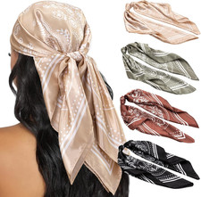 4PCS Head Scarf for Women 35  Head Scarves Silk Like Satin Neck Scarfs Square Ba