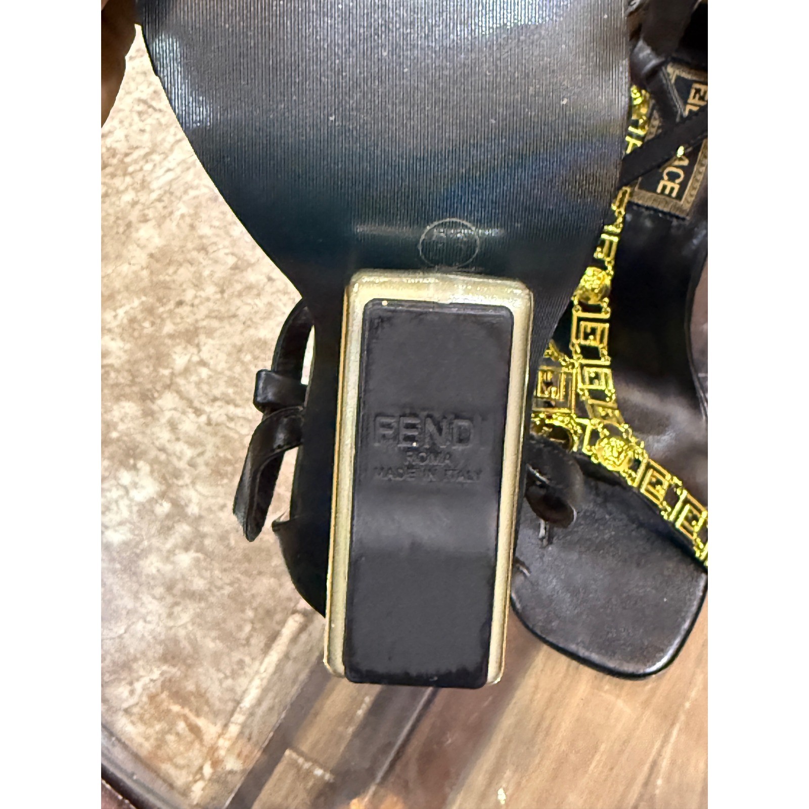 Fendace Fendi x Versace First Gold Heel Sandals Black Leather Medusa Greca 38 image 9