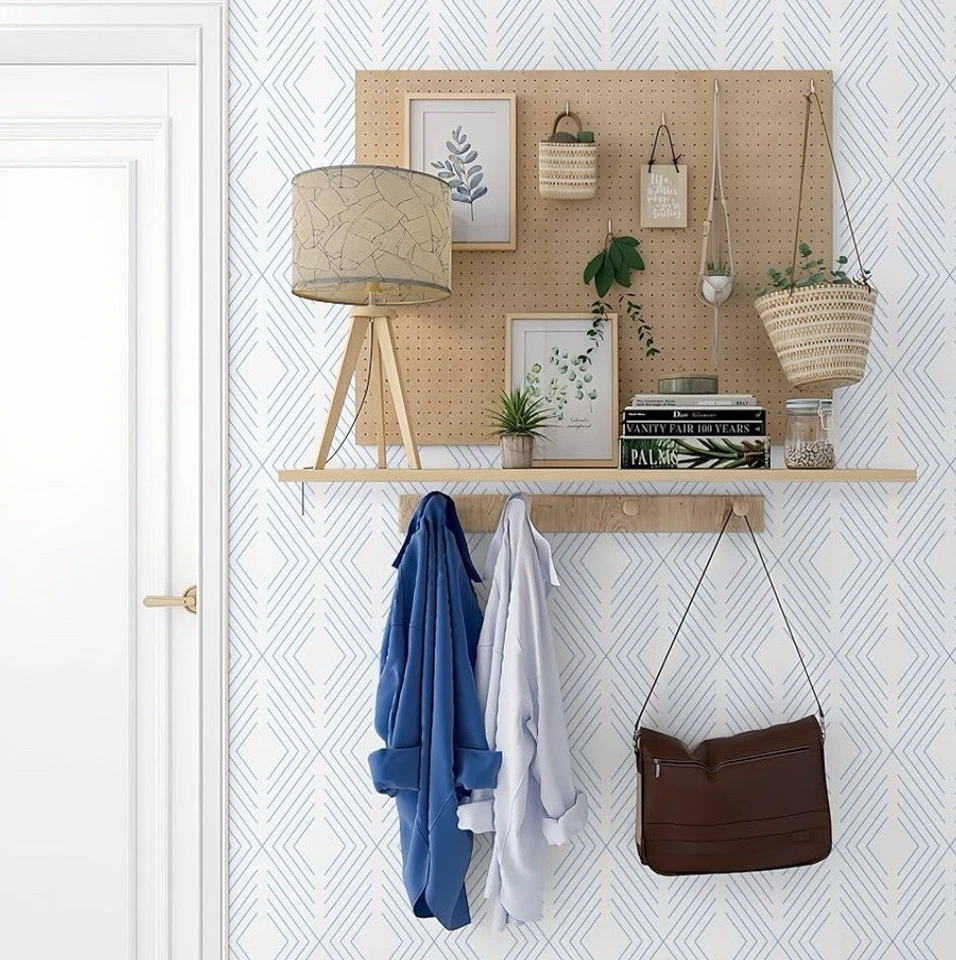 Geometric Wallpaper Peel & Stick Modern Blue/White 1= 17.3”x197”/ 10 Rolls Total - Image 4 of 4