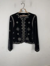 Christian Siriano Womens Jacket Large Black Velvet Embroidered Snowflake Holiday