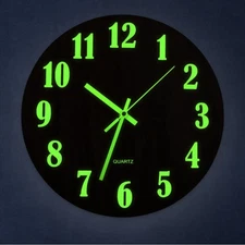 12'' Wall Clock Large Luminous Quartz Night Light Glow In The Dark Silent Home .