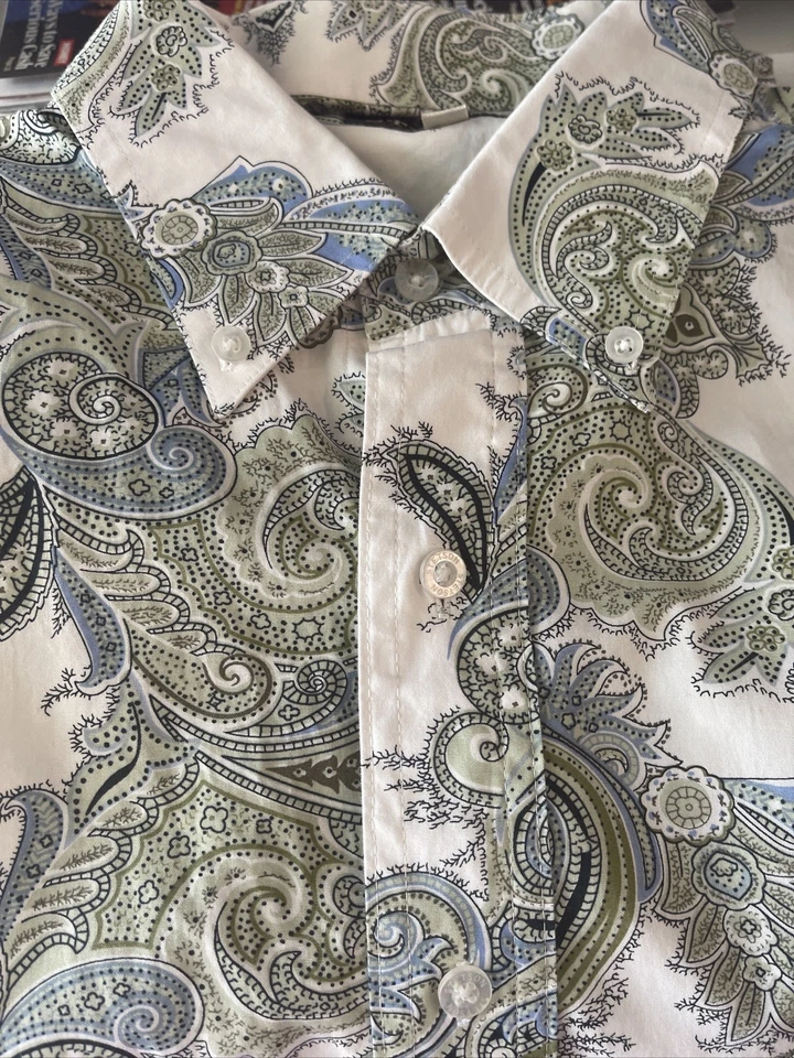 Camisa Stetson Hombres XL Blanca Verde Cachemira Abotonada L/S Vaquero Western Rodeo Foto 4 de 4