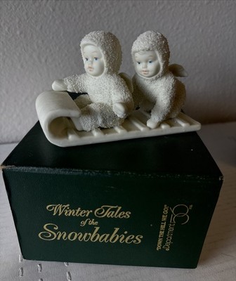 Snow Babies Down The Hill We Go Dept. 56 Figurine Christmas Winter Sled Riding 