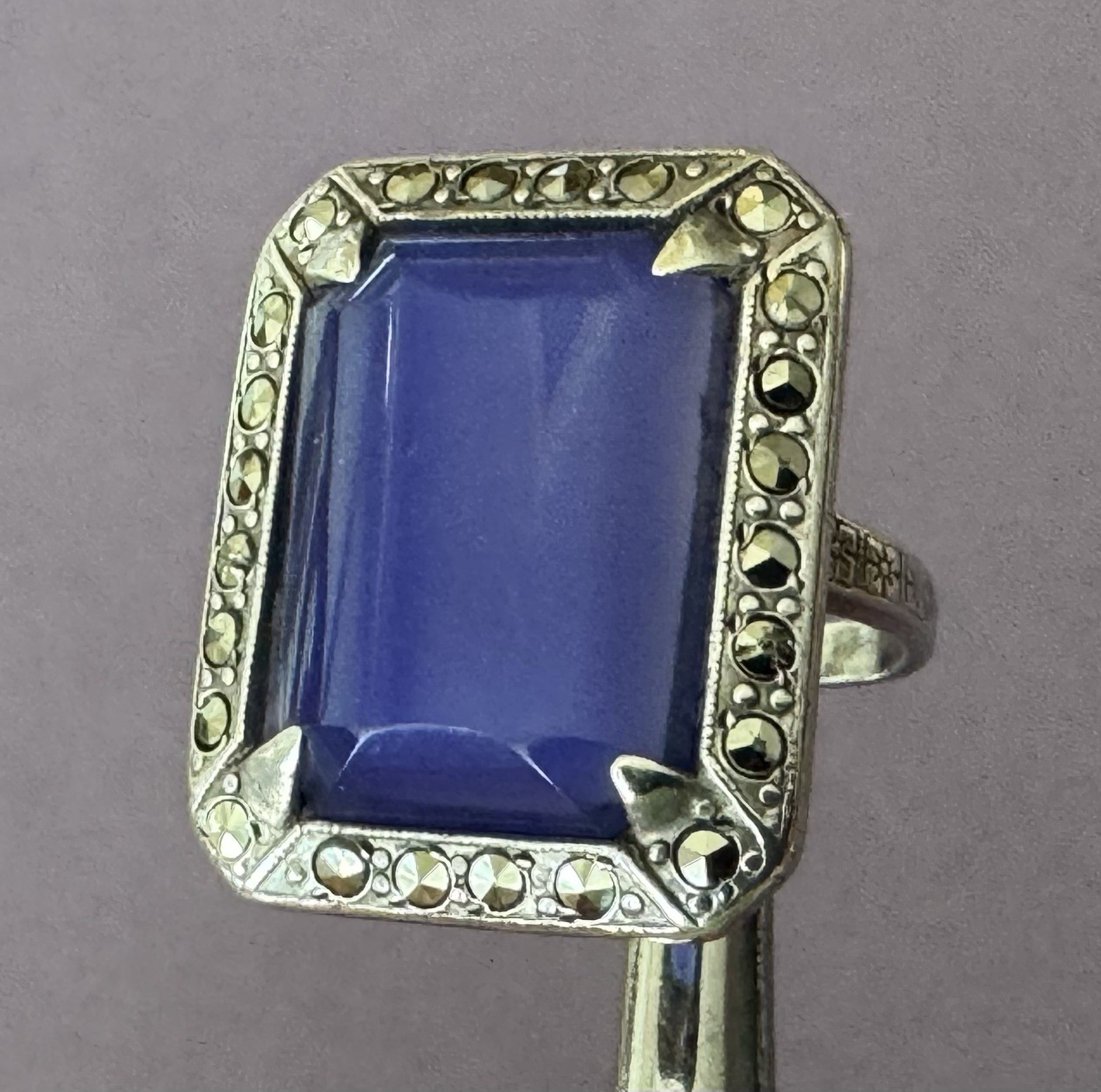 Large Rectangular Face Blue Lapis Lazulli Marcasi… - image 7