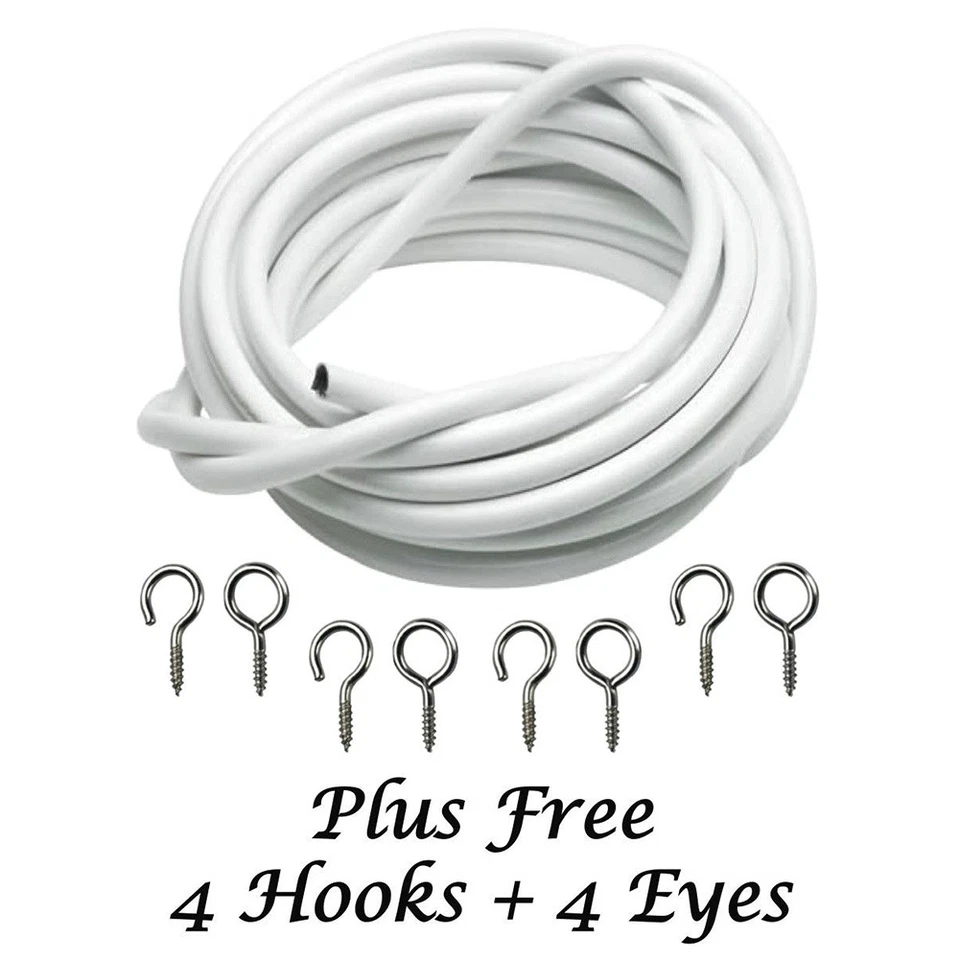 Optional Net Curtain Wire White Window Cord Cable With FREE HOOKS & EYES DIY - Image 4 of 4
