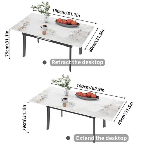 Flexible Extendable Dining Tables Sintered Stone Top w/ High Strength Metal Legs - Picture 20 of 25