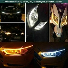 2PCS LED DRL Slim Amber White Flexible Turn Signal Strip For Headlight 23.6"