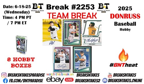 BALTIMORE ORIOLES 2025 Panini Donruss Baseball Hobby 8 BOX Team Break ...