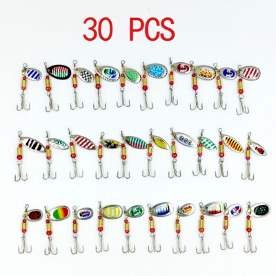 30pcs Colorful Fishing Lure inline Spinner Crankbait Baits Bass Trout Tackle
