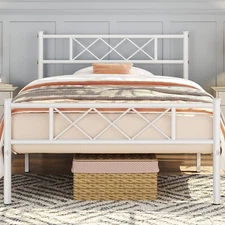 Metal Bed Frame Platform with Headboard and Footboard Mattress Foundation No Box