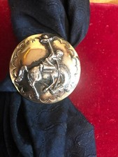 Scarf Slide/Wild Rag Slide: Brass, Tooled, 1 3/4" w/ Sterling BUCKAROO