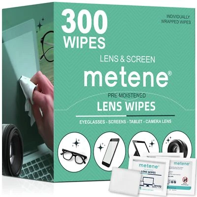 METENE Lens Cleaning Wipes, 300 Pre-Moistened and Individually Wrapped Eyeglass Wipes