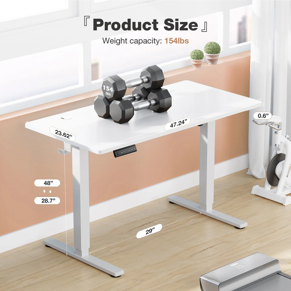 Escritorio de computadora eléctrico ajustable en altura, escritorio de pie con ganchos Foto 4 de 4