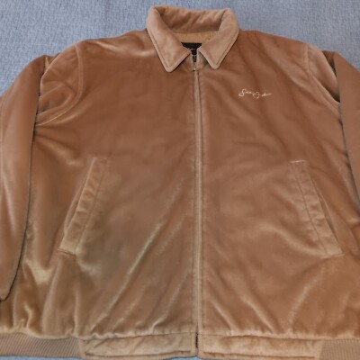 Sean John Mens Velour Jacket 2XL Brown Tan Full Zip Puffer
