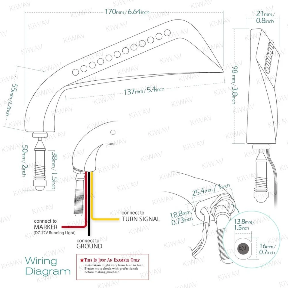Espejos retrovisores KiWAV hacha LED convexos para Harley Street Road Electra Glide personalizados Foto 2 de 4