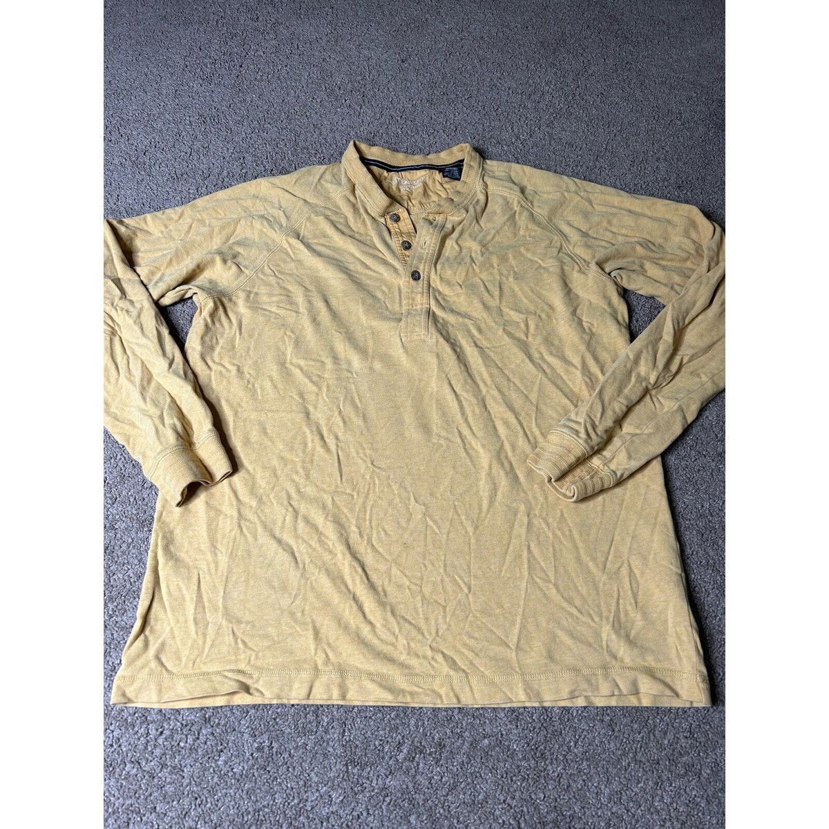 St John’s Bay Men’s Medium Yellow Sueded Jersey Henley Long Sleeve Shirt