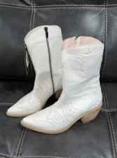 Boot barn Fort White Buttery Soft Leather Marc Delli Cowboy Boots Rare 39 1/2 9