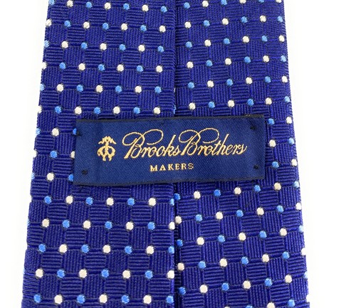 Brooks Brothers Makers Men's 100% Silk Navy Blue Embroidered Polka Dot Neck Tie - Picture 2 of 7