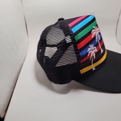 Cappello camionista arcobaleno tropicale palma nero rete schiena regolabile - Foto 3 di 6
